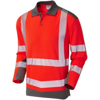 Leo Workwear P15-R/GY Wringcliff EcoViz Coolviz Plus Sleeved Polo Shirt Red / Grey